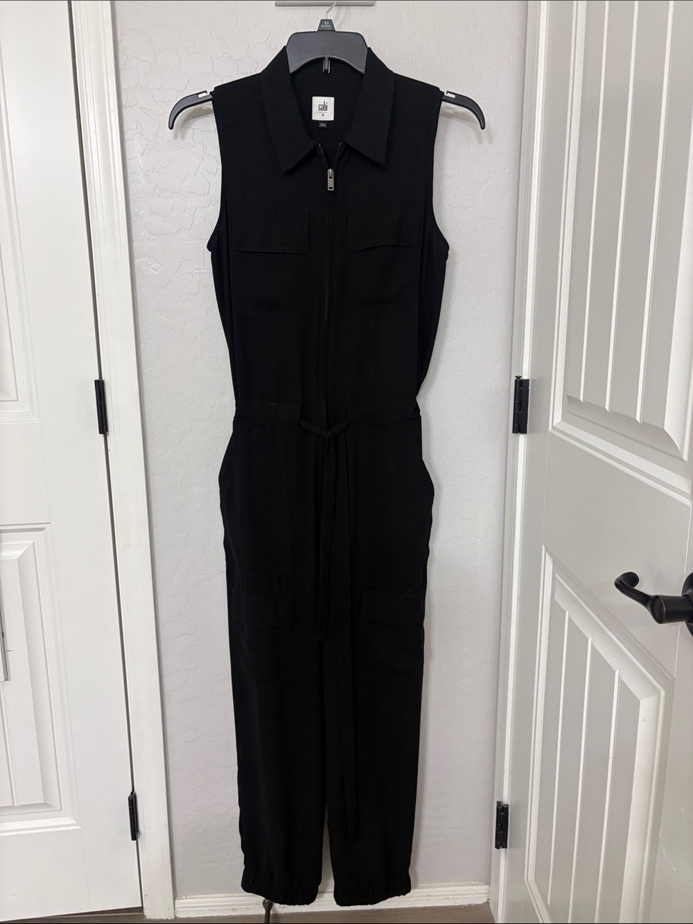 CAbi Black Sleeveless Zip-Front Utility Jumpsuit Never worn!